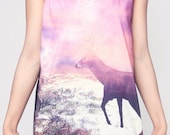 Deer Shirt Cosmic Pink Galaxy Pastel Animal Tank Top Women Shirts Black Shirt Tunic Top Vest Sleeveless Women T-Shirt Size S M