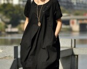 women's orange black green blue beige flax Casual big Pleat big pocket short sleeve cutton Linen Dress Day dress Sundress Maxi dress qz42