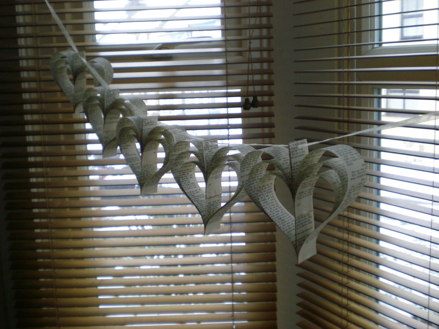 Wedding bunting, paper hearts garland, Shakespeare, upcycled decorations, ornament, set of 10