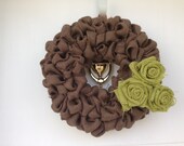 10" Chocolate Burlap Wreath with Burlap Flowers