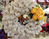 14" Spring White Burlap Wreath With Ranunculus