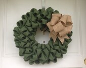 14" Green Burlap Wreath with Burlap Bow