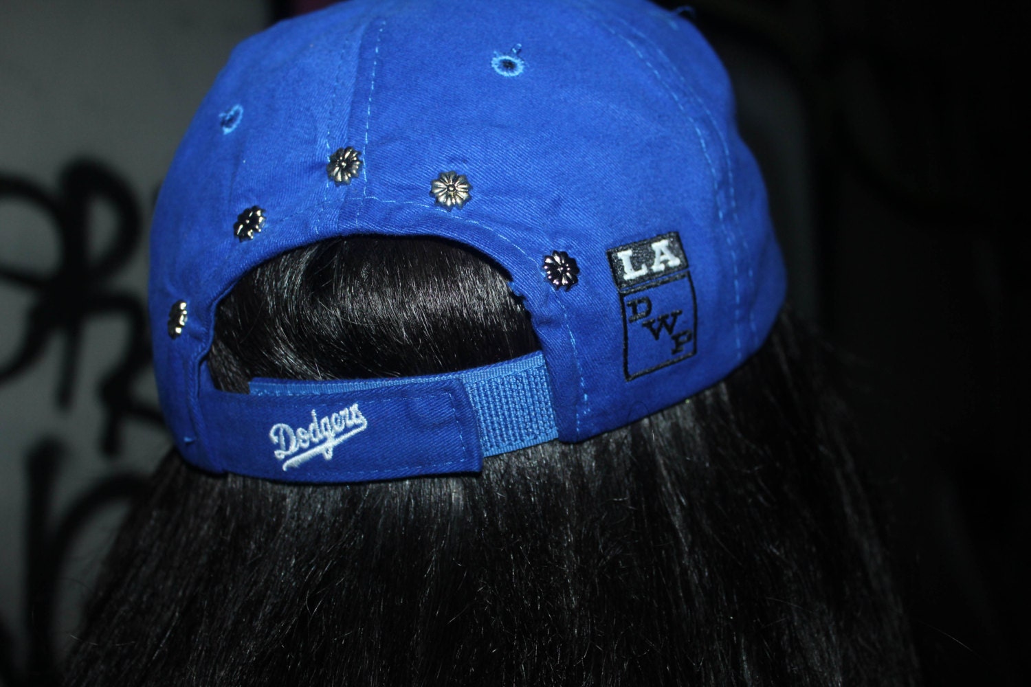 LA Dodgers silver flower studded strapback