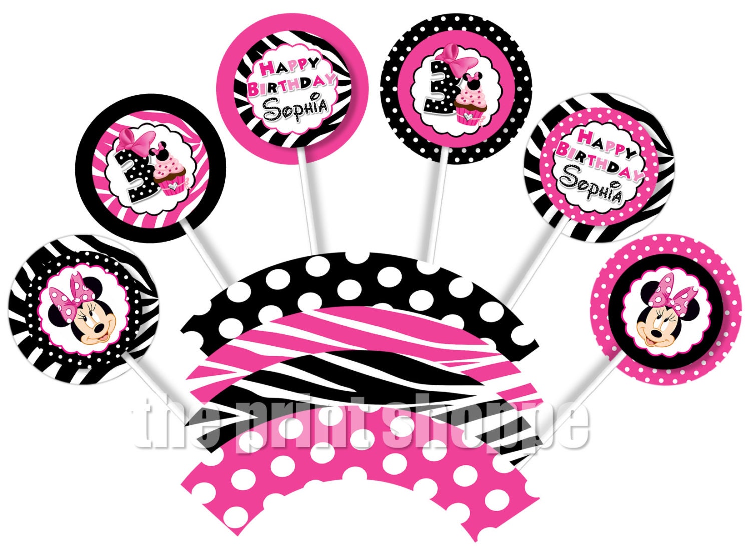 Minnie Mouse Cupcake Wrappers And Toppers, Minnie Mouse Party Circles - Minnie Mouse Favor Tags Gift Tags - The Print Shoppe On Etsy