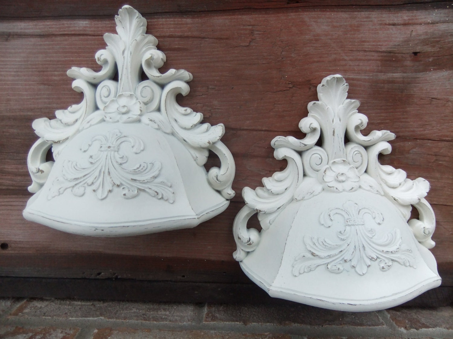Shabby Chic Home Decor Wall Hangings, pair of white planters