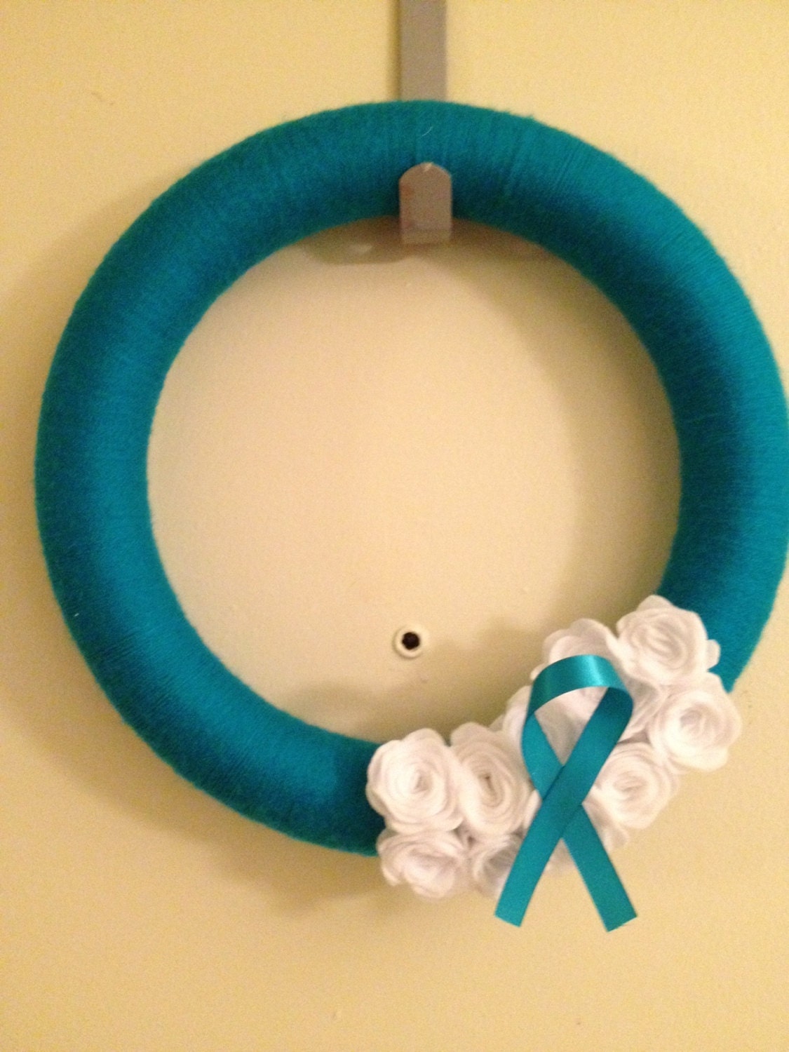 Teal Ovarian Cancer Yarn Wreath