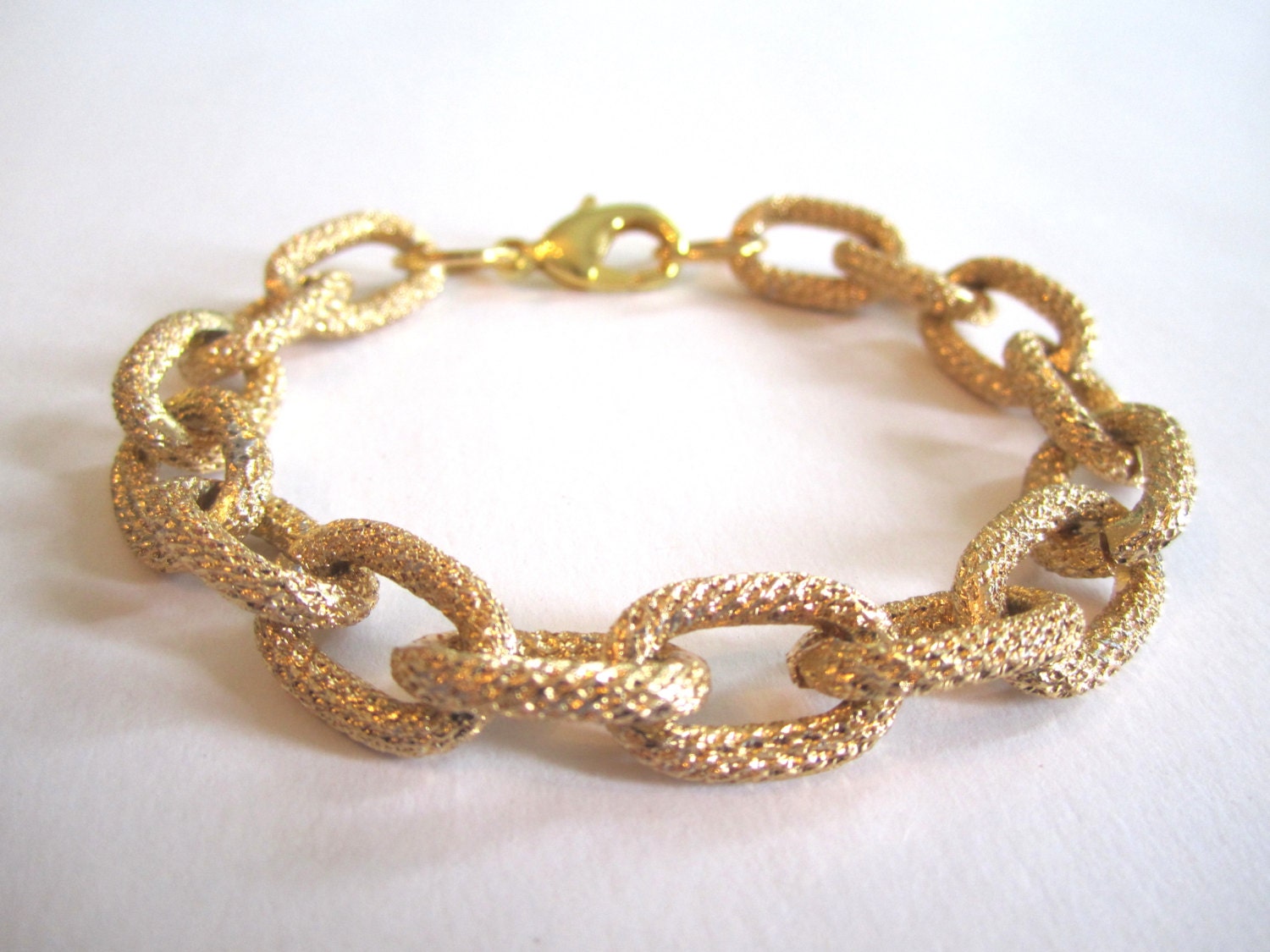 GOLD Faux PAVE LINK Textured Chain Bracelet