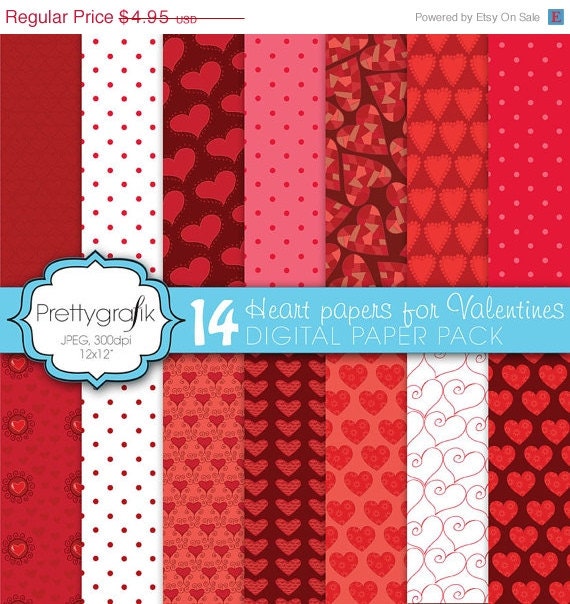40% OFF 14 valentine heart digital paper pack, commercial use, scrapbook papers, instant download - PGPSPK589 Il_170x135