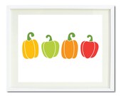Bell Pepper Art Print-Kitchen Wall Art - 8x10 - Poppy Red, Orange, Yellow, Bright Chartreuse OR Choose Colors -