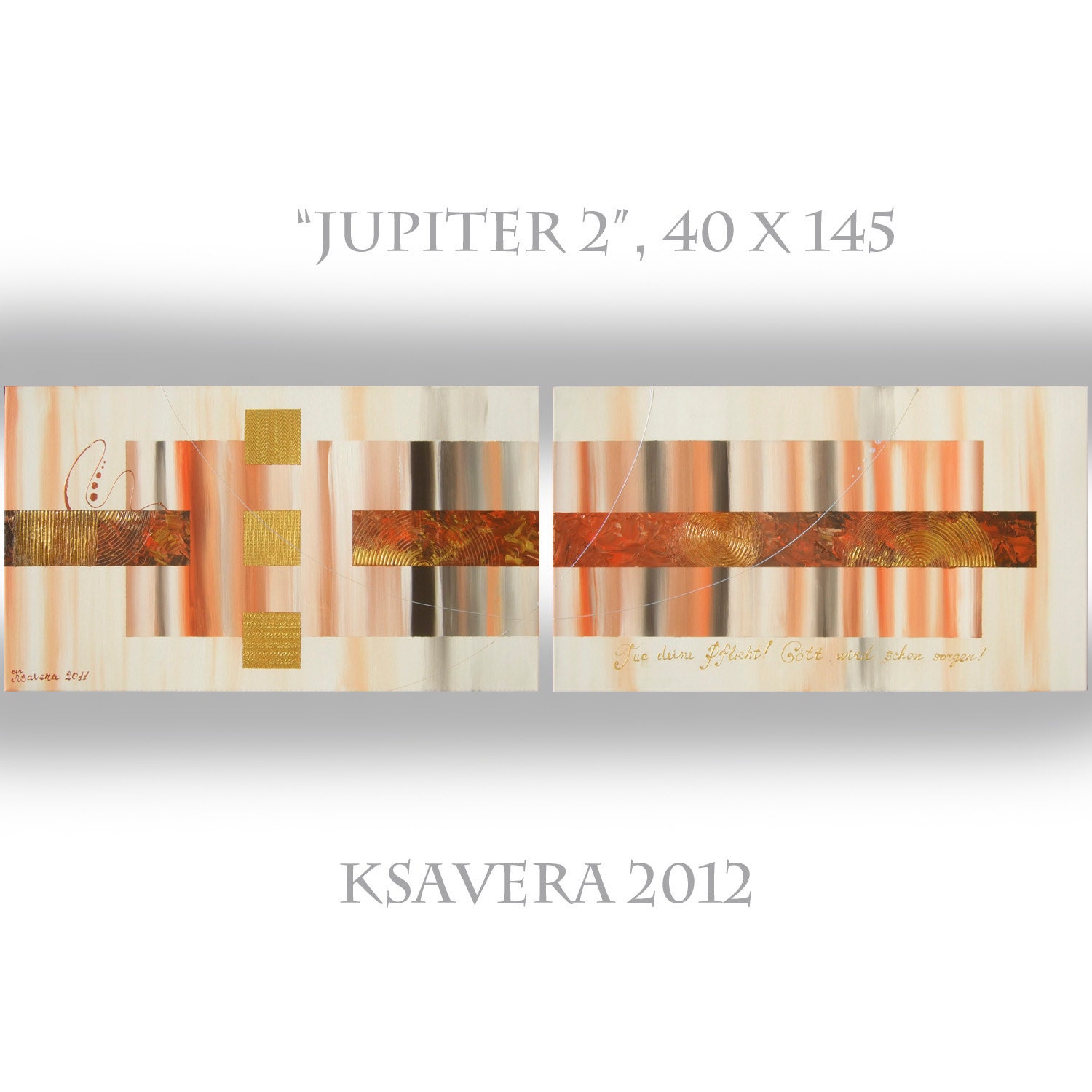 Abstract Painting on canvas Acrylic painting Original diptych art Contemporary Palette Knife Large orange brown gold 40x145