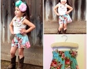Girls Vintage Floral Cuffed Ruffle Shorts