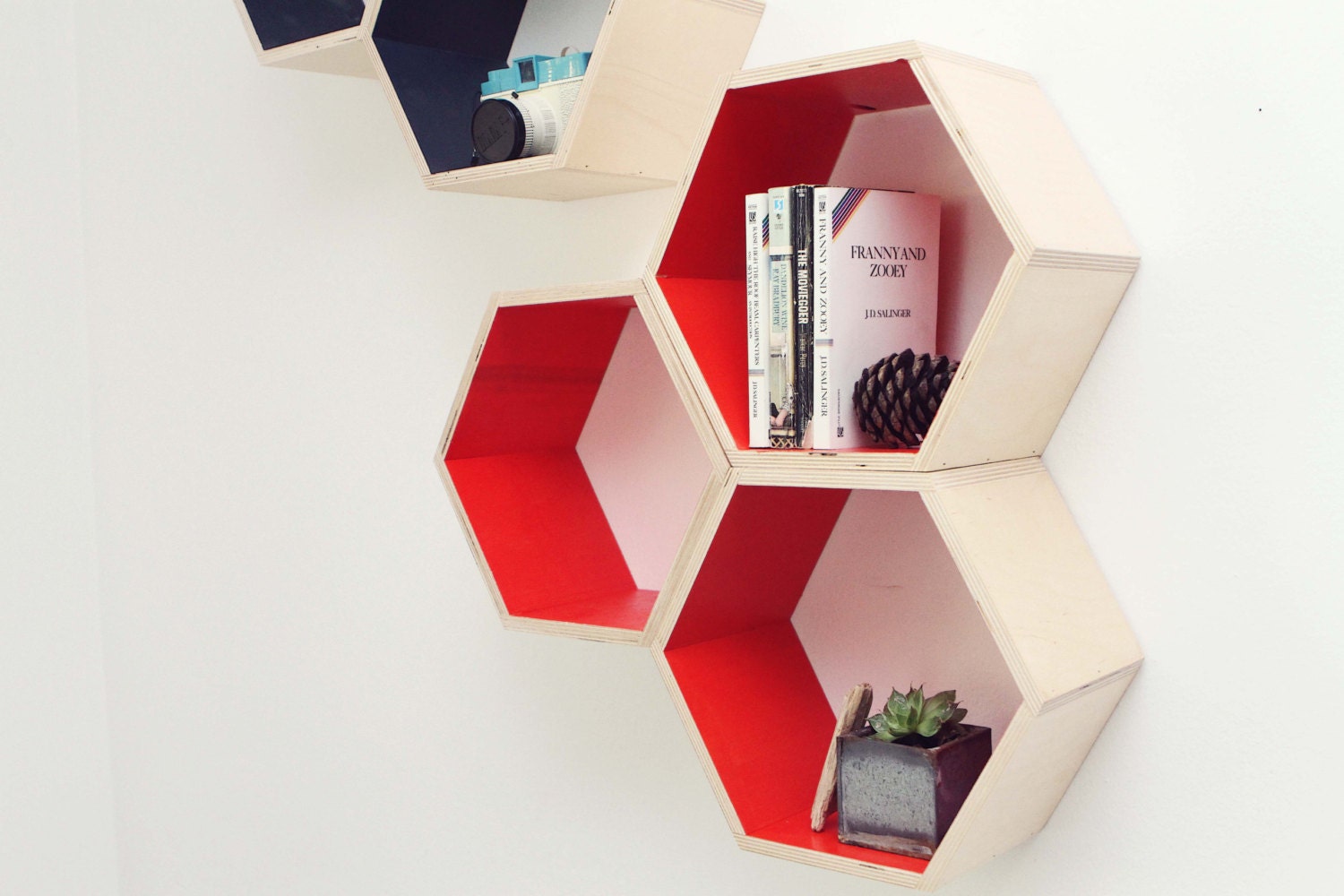 Orange Floating Honeycomb Shelves: Set of 5