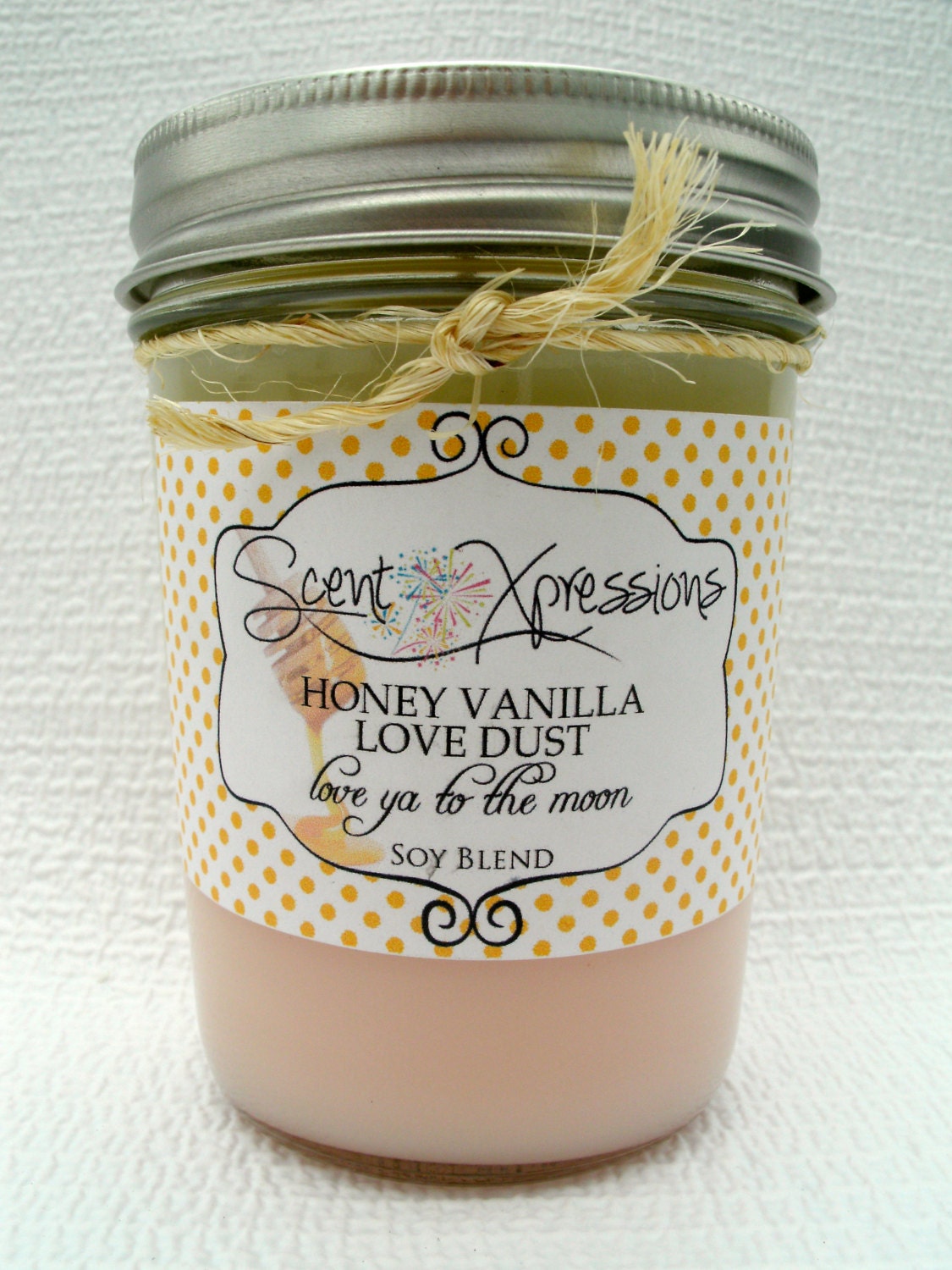 HONEY VANILLA LOVE Dust Candle- 8 oz Jelly Jar -Natural - Soy Blend Candle- Hand Poured - Highly Scented