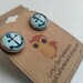 A N C H O R - Turquoise Blue and Black Anchor Nautical Boat Photo Glass Cab Circle Silver Post 12mm Earrings