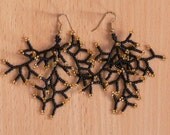 Gold Black Earrings. Dangle Long Earrings. Beadwork. Beaded Handmade Jewelry