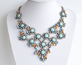 FREE SHIPPING - Fashion Jewelry Colorful Resin Turquoise Coral Bubble Bib Crystal floral statement necklace, bridesmaid wedding party gift