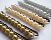 Vintage Style Set- Green Yellow Olive- Pearl- Beaded Bobby Pins- Set of 6- Summer Hair Fashion Accessory- Gift for Her