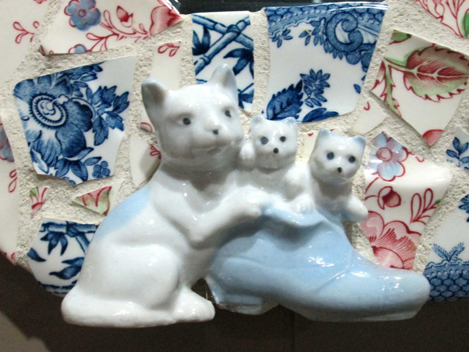 Pink and Blue Mosaic with Mirror and Cats
