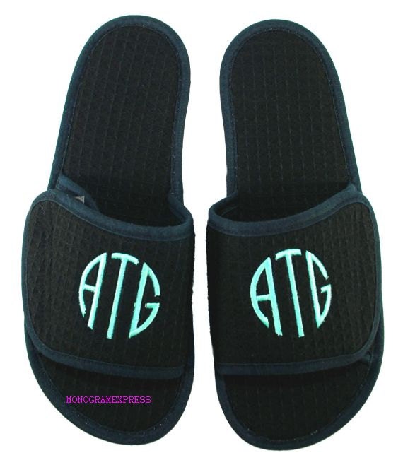 Waffle Weave Slippers Black Large