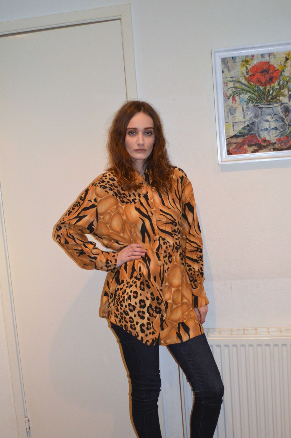 80s/90s vintage leopard print ladies shirt