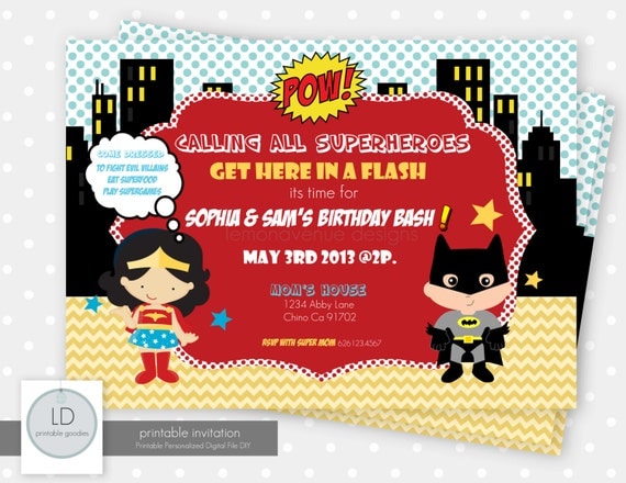 Superhero Boy and Girl Invitation Il_570xn