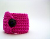 NEW Handmade Crocheted 100% Cotton Bracelet Cuff - Hot Pink