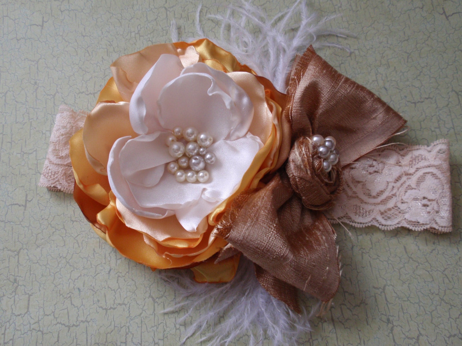 Girsl/Baby Headband, Shabby Chic Headband, Stylish Hair Accessory, Flower Girl, Photo Prop, Mustard Pie Fall Collection