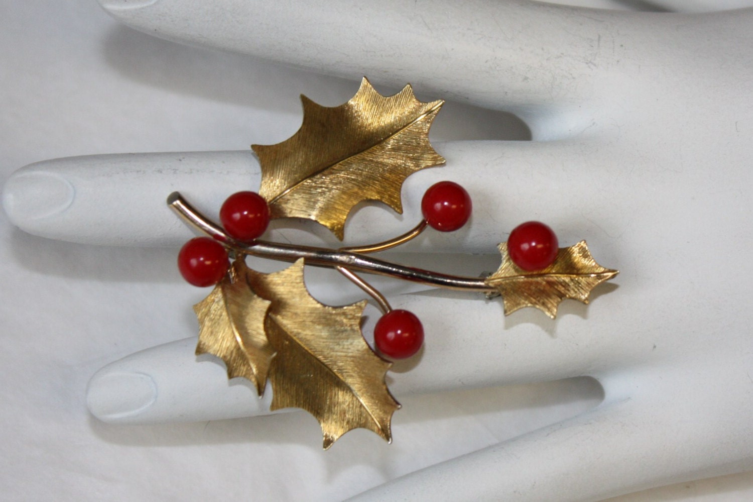 Vintage Krementz  Holly Berry Rolled Gold Overlay Brooch
