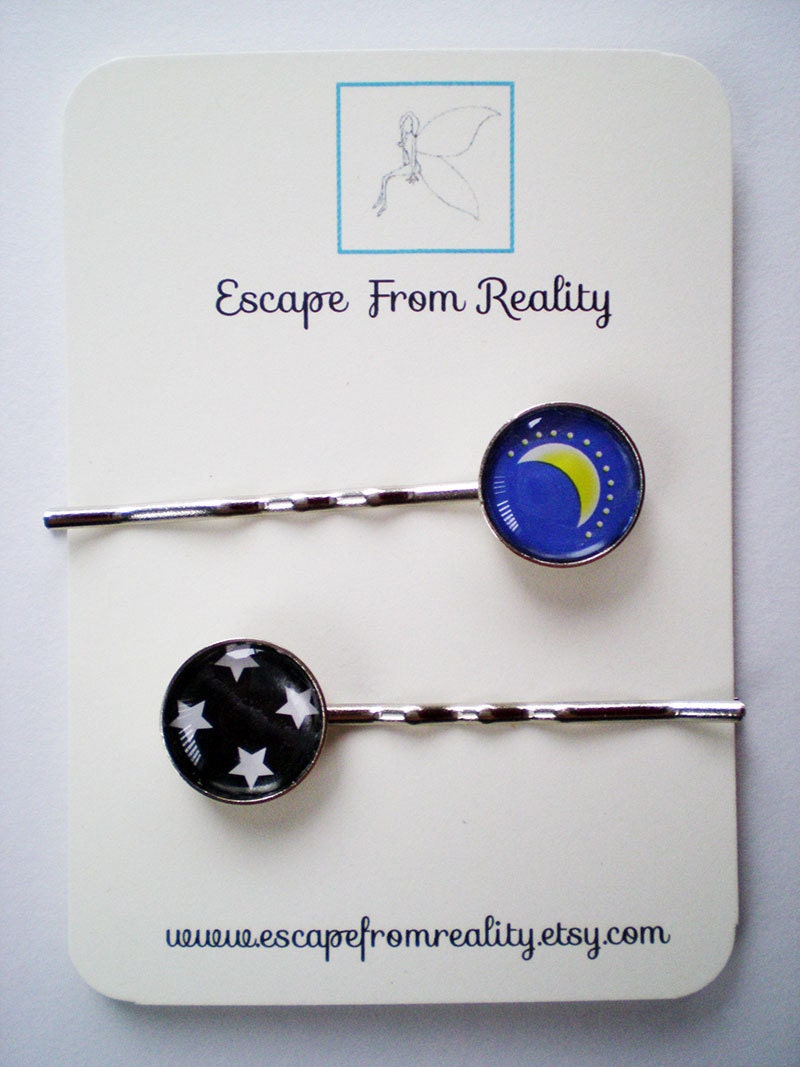 Moon hair Pins-Stars- pair of bobby pin accessories-Celestial
