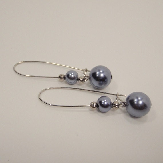 Silver Plated Kidney Hook Earrings with Glass Pearl and Corrugated Metal Bead Earrings - Wedding Bridal Bridesmaids Fashion Jewelry Gifts
