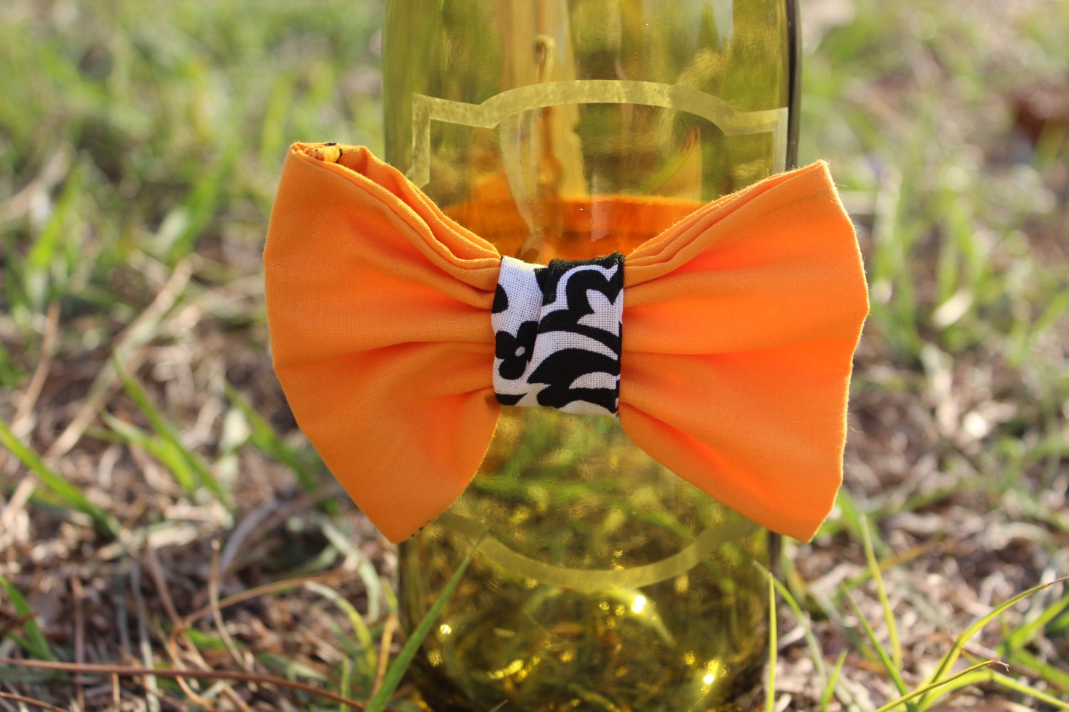Bow Tie / Hair Bow Orange with Black and White Detail