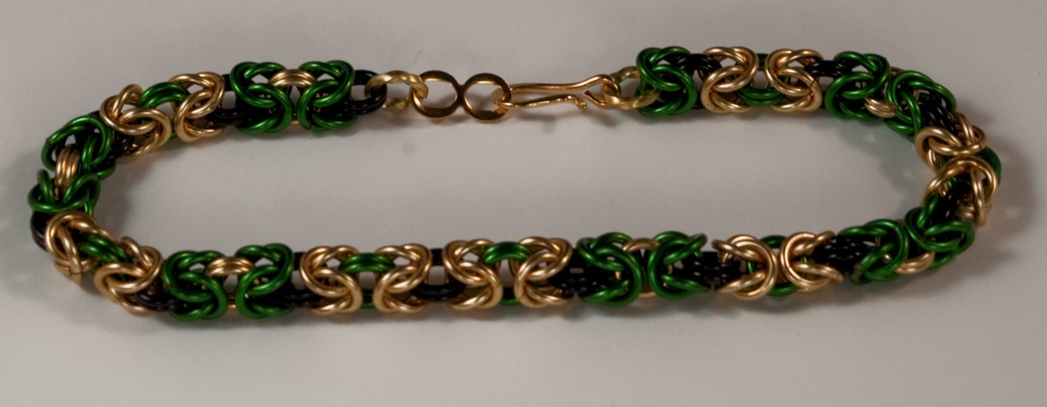 Gold - Green - Black Byzantine Chainmaille Bracelet
