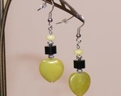 Victorian Earrings Boho Jewelry Mother's Day Gift Dangle Earrings Lemon Yellow Agate Beads Handmade Beads Exotic Turned Wood  Spring Jewelry