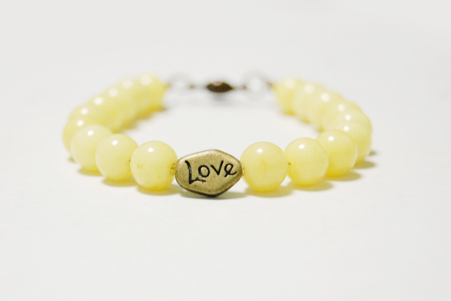 love stone bracelet - light yellow simple gemstone modern layered bracelet, message stone