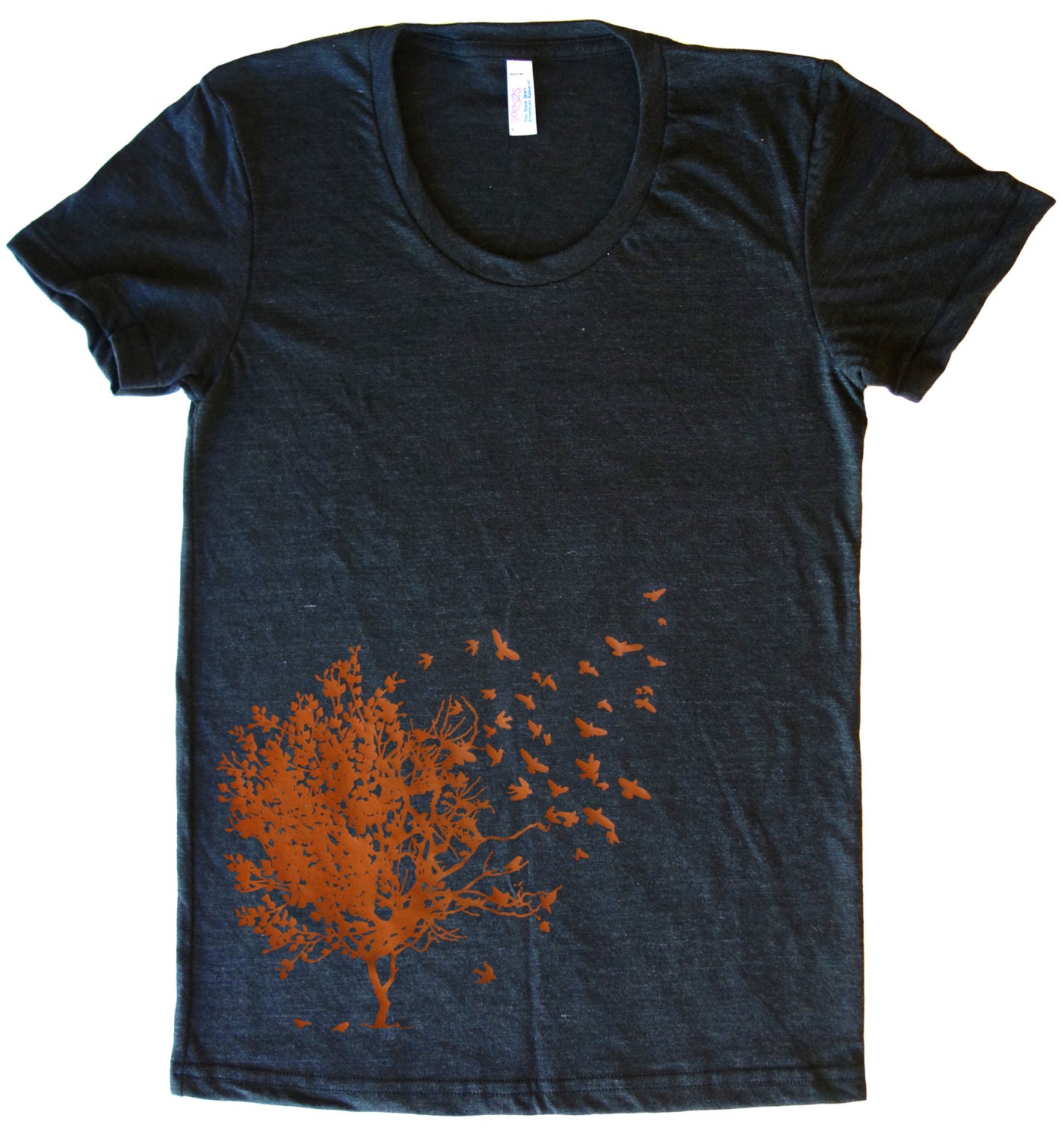 Bird Tree Print Tee Tri-Blend Short Sleeve Women's Vintage Track Tee