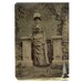 Vintage Tintype - Woman in Corset with Victorian Dress Large Hat and Umbrella - Gate and Pillars Background - 1800's Antique Photo
