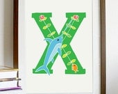 A4 Letter Alphabet artwork print: "X" / Nursery artwork / kids room artwork
