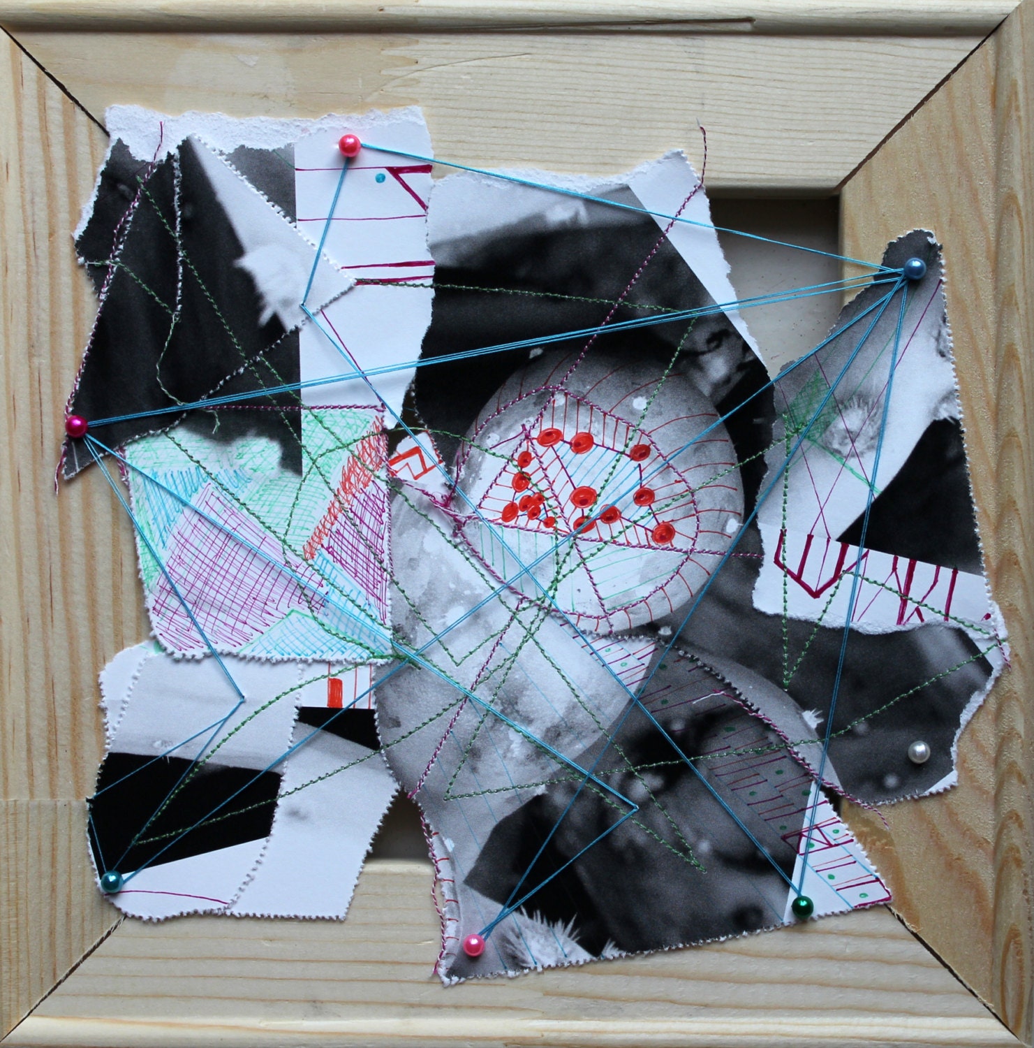 Sewn Black and White Photography/Original Small Work/Abstract Photography