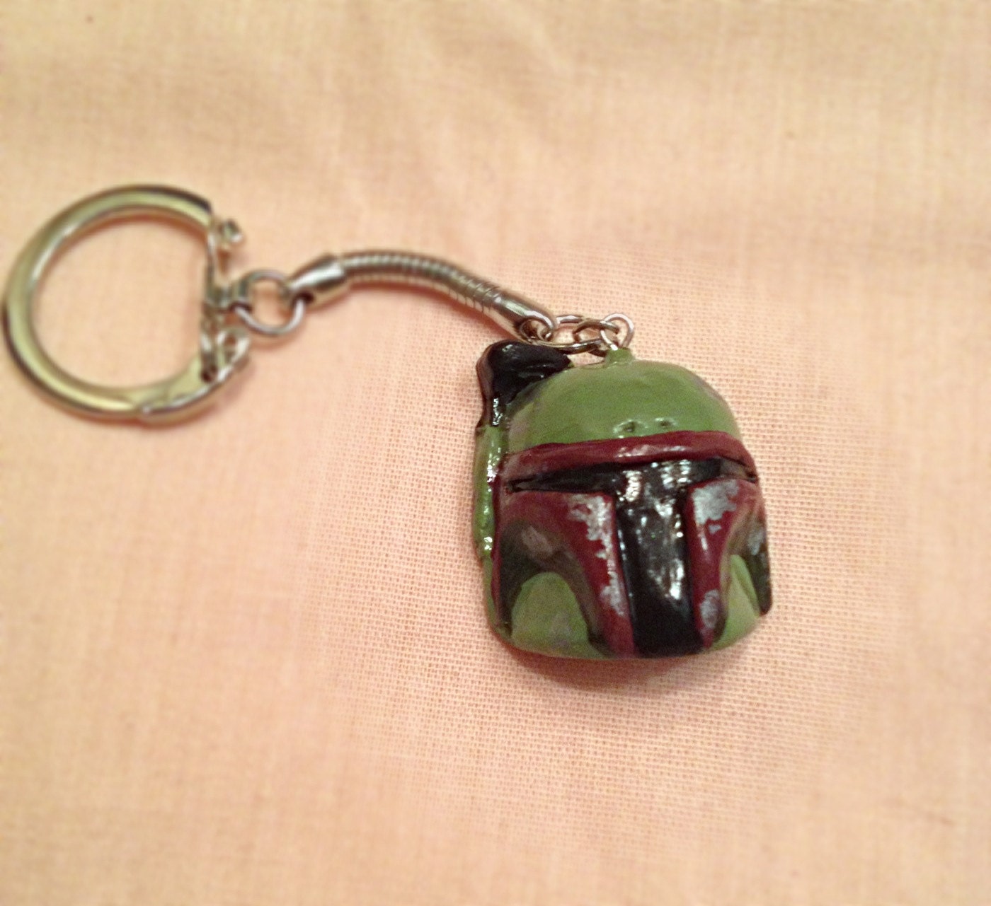 Handmade polymer clay Boba Fett keychain