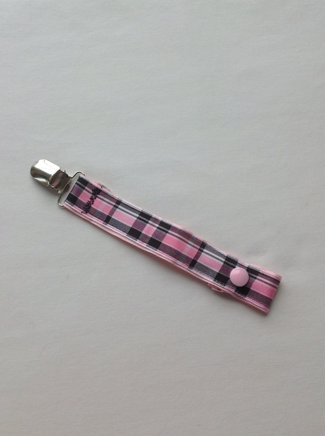 Handmade Universal Pacifier Clip - Pink & Black Plaid - Newborn/Infant/Baby Pacifier clip, Soothie,MAM,Nuk,Avent Girl