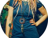 DREAMCATCHER long necklace // single feather hippie boho extra large dream catcher festival jewellery // earthy gypsy wear