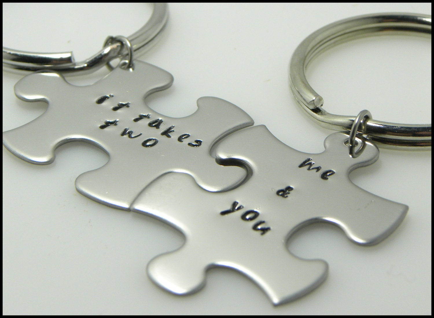 Hand stamped-valentines-couple gift-love-wedding-anniversary-It Takes 2 keychain set