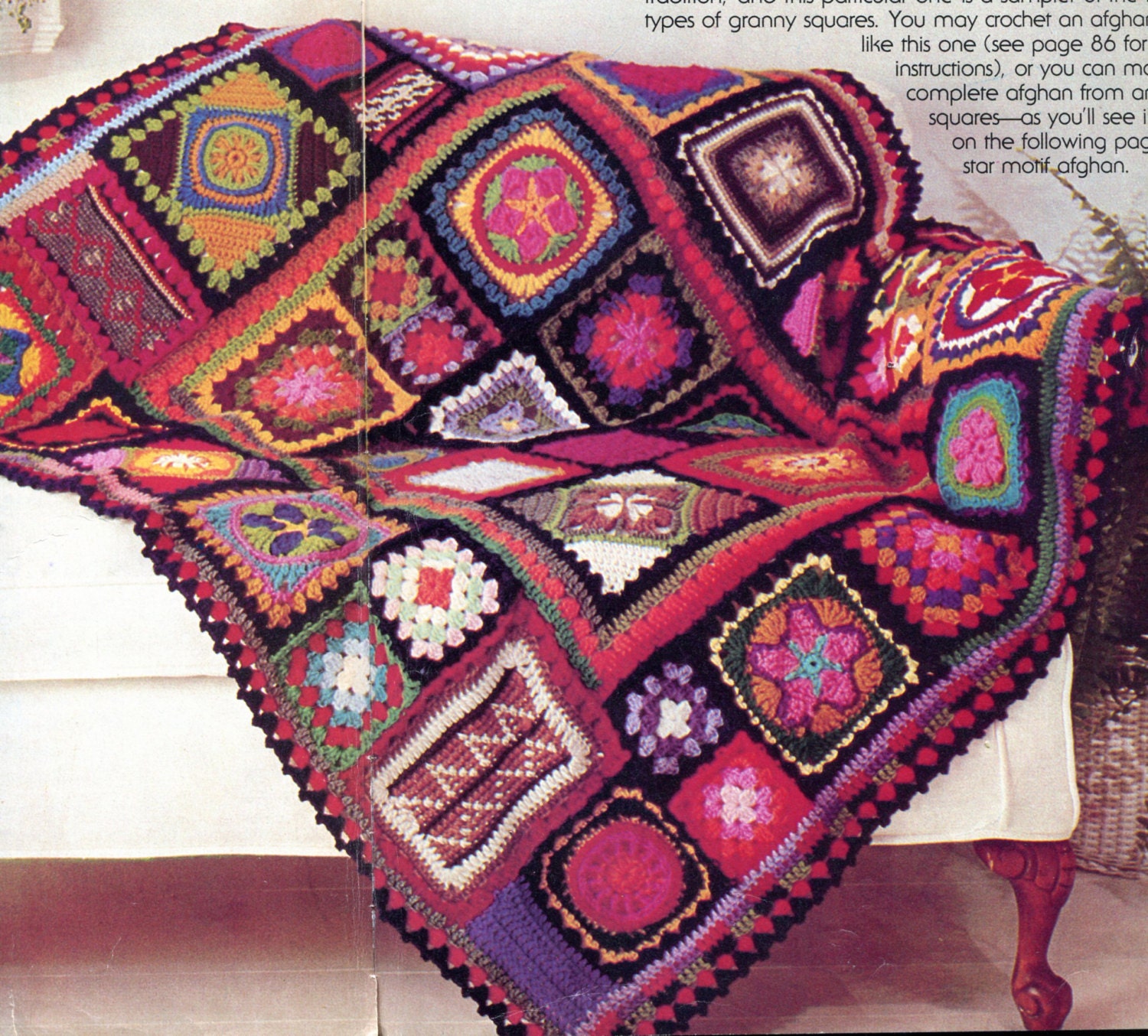 Granny Square Sampler Blanket PATTERN Vintage 1970s Crochet