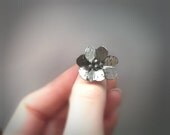 Oxidized Sterling Silver Ring - Flower Ring - Two Tone - Statement Ring - Black - Gray - Heart Petals - Twig - Organic