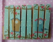 Birdhouse fridge magnets clothespins pegs