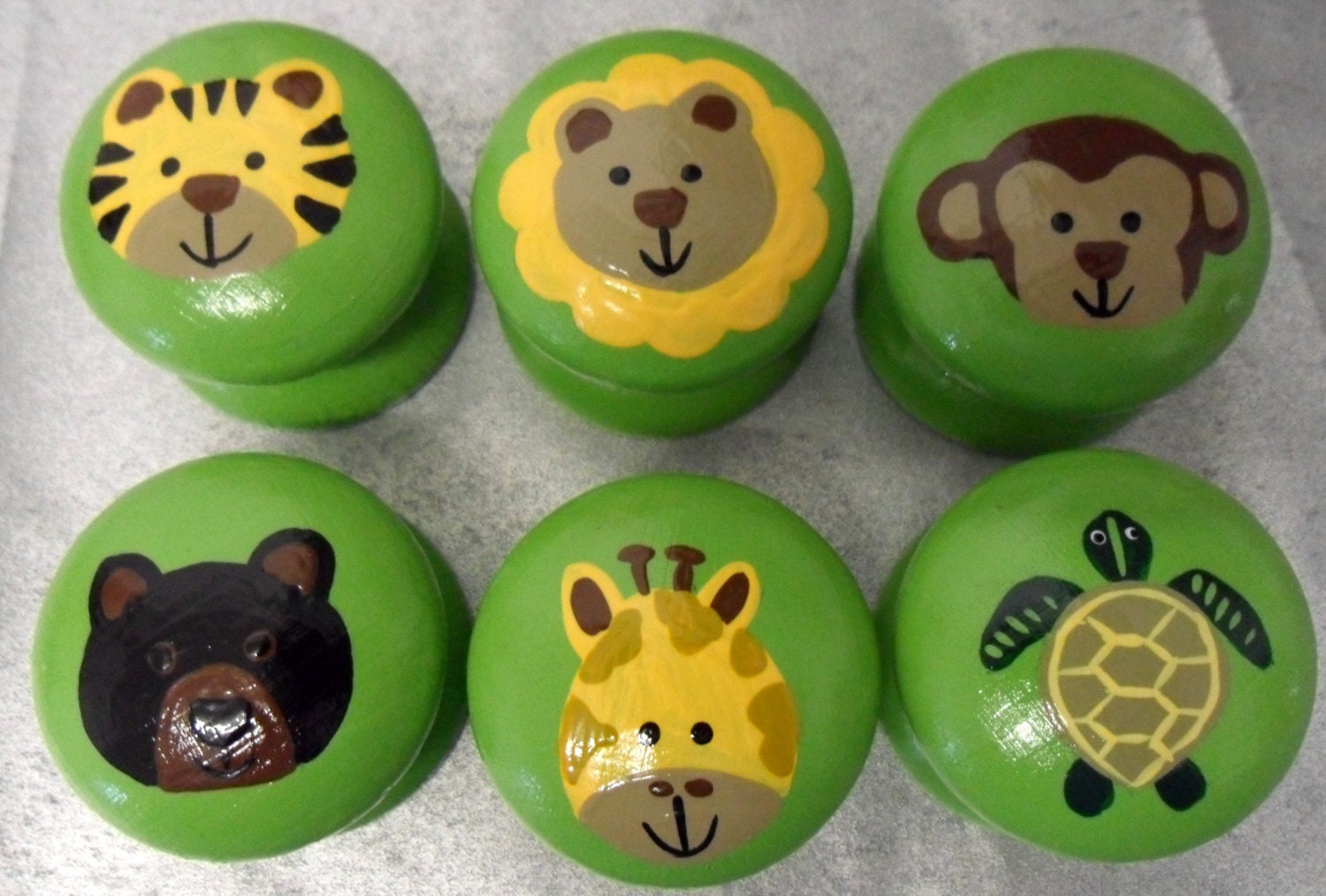 Six LARGE 55mm Hand Painted Jungle Door Handle - Animal Drawer Knob - Safari Kid's Decor