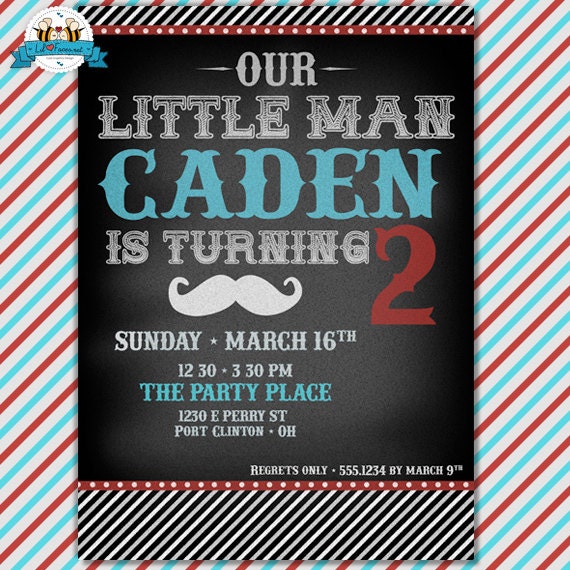 Chalk LITTLE Man Mustache Birthday Party Invitation - Invite Card - Personalized invitation - Mustache bash