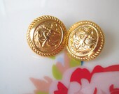 Vintage OOAK Gold Nautical Anchor Stud Earrings, Sea, Sailor, Cute, Kitsch