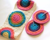 Celebrity Gift, Mandala Headband, Festival Style Hand Crochet Boho Headband, Rainbow Colors of Cotton Bamboo