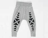 Hand printed organic kids harem leggings tribal print black/grey